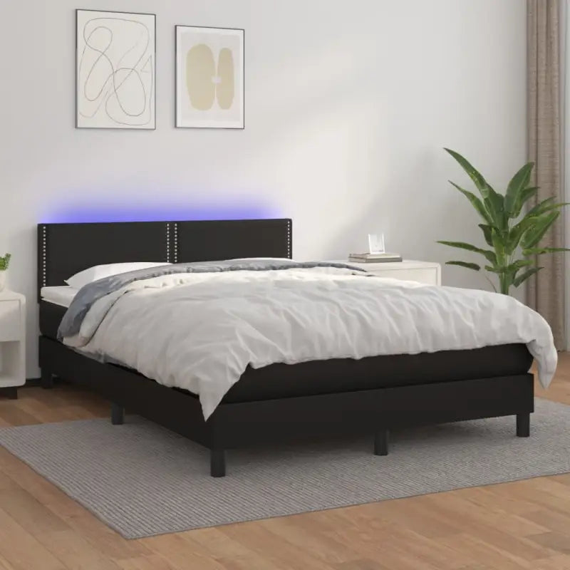 Grijze boxspring met matras en LED voor een rustgevende slaapkamer - Zwart / 140 x 200 cm / Effen met spijkers - Bedden