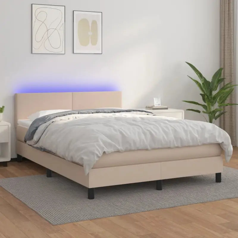 Grijze boxspring met matras en LED voor een rustgevende slaapkamer - Cappuccino / 140 x 200 cm / Effen ontwerp - Bedden