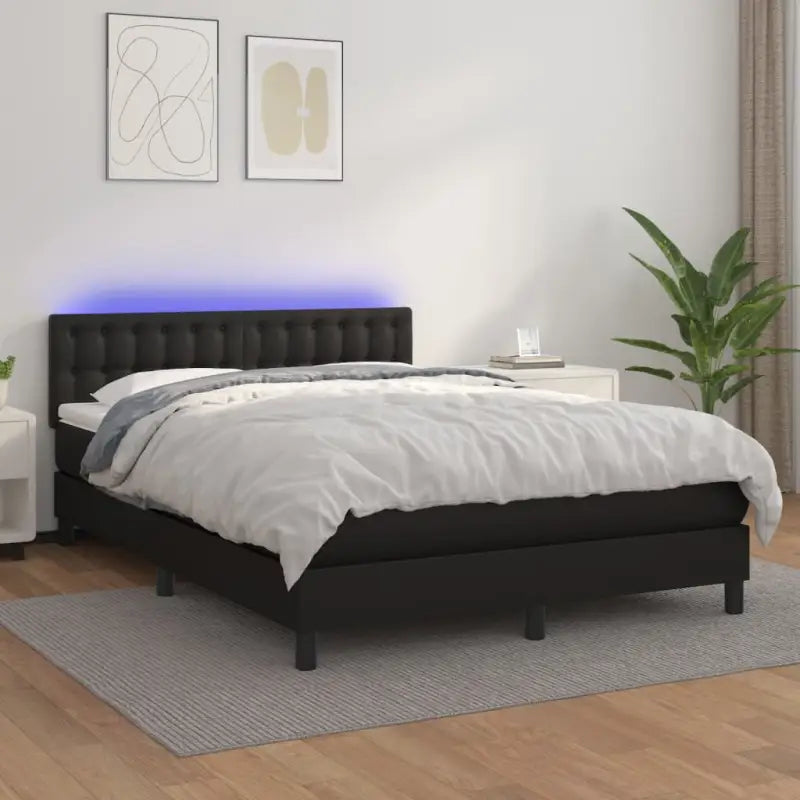 Grijze boxspring met matras en LED voor een rustgevende slaapkamer - Zwart / 140 x 190 cm / knoppwn - Bedden & bedframes