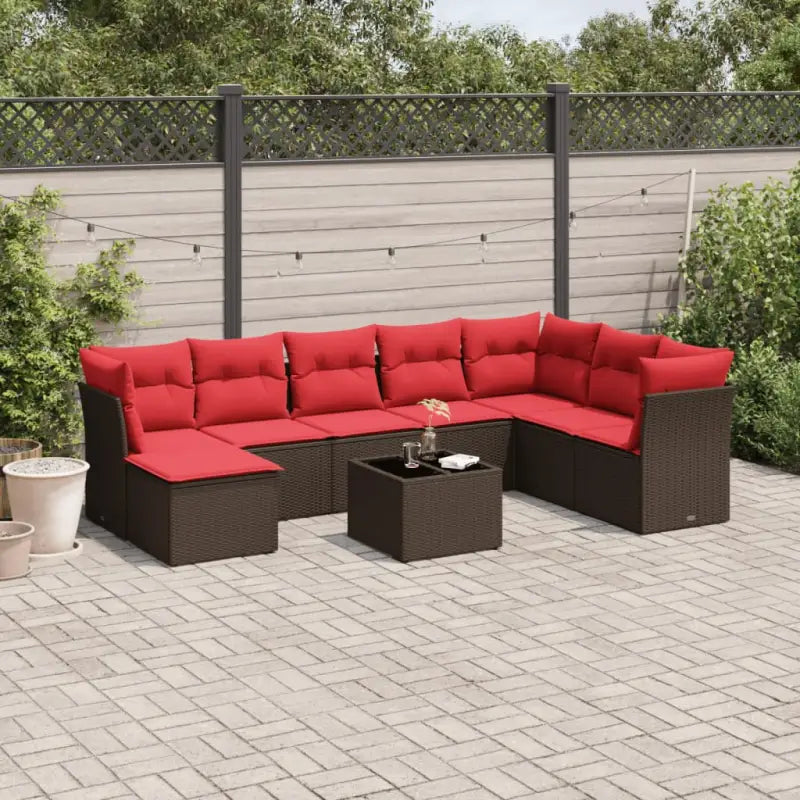 Grijze tuin loungeset met gepoedercoat staal en waterdichte tas - Bruin en rood / Met tafel - Tuinsets