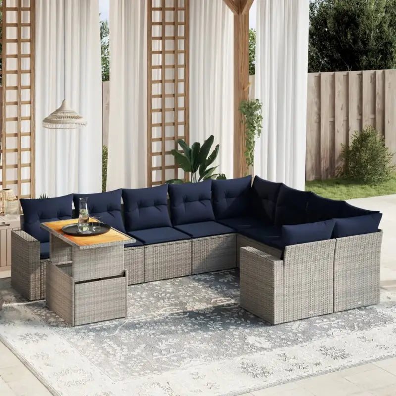 Grijze tuinstoelenset met gepoedercoat staal voor comfortabel buitenplezier - grijs en marineblauw / Tafel + 2x hoek