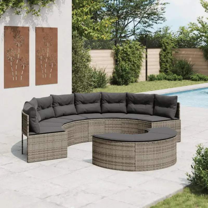 Halfronde loungeset in grijs materiaal met gepoedercoat staal for tuin of terras - Grijs / 1 / Zonder tafel