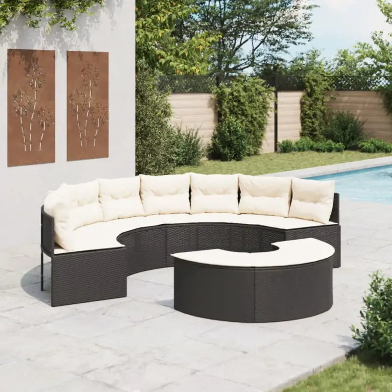 Halfronde loungeset in grijs materiaal met gepoedercoat staal for tuin of terras - Zwart / 1 / Zonder tafel