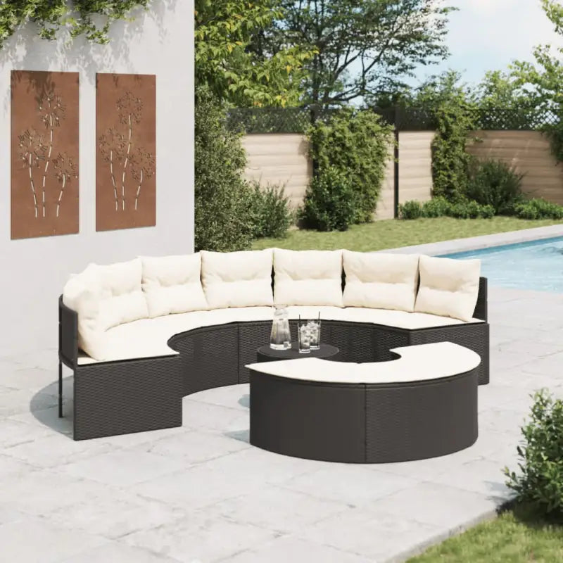Halfronde loungeset in grijs materiaal met gepoedercoat staal for tuin of terras - Zwart / 1 / met glazen tafel