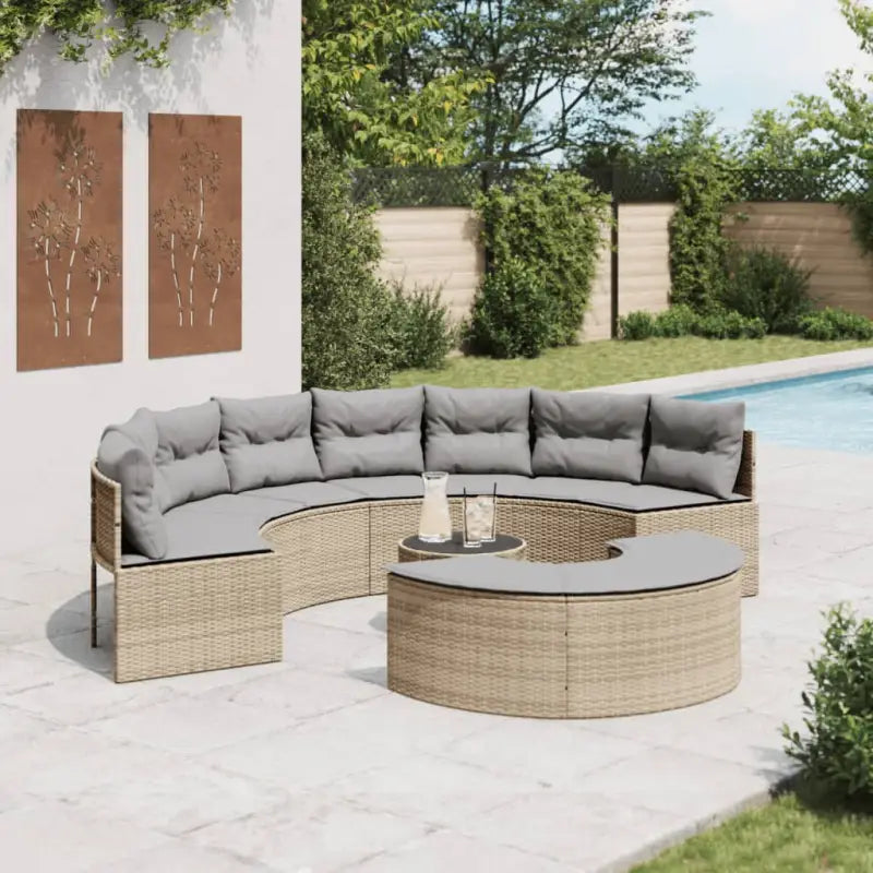 Halfronde loungeset in grijs materiaal met gepoedercoat staal for tuin of terras - Beige / 1 / met glazen tafel
