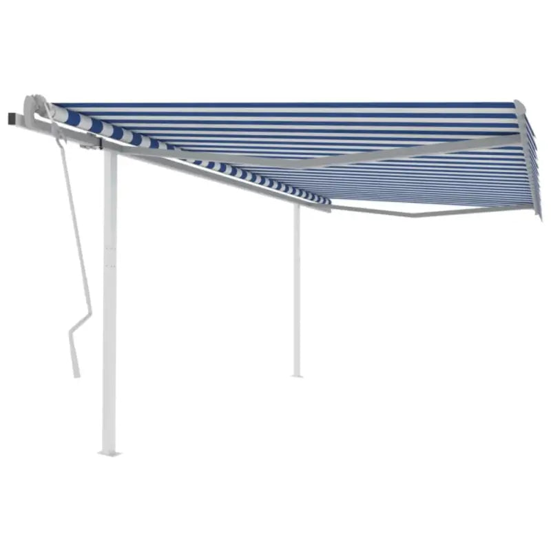 Handmatige uitschuifbare terrasluifel met gepoedercoat aluminium frame - Blauw en wit / 4 x 3.5 m / 1 - Zonwering