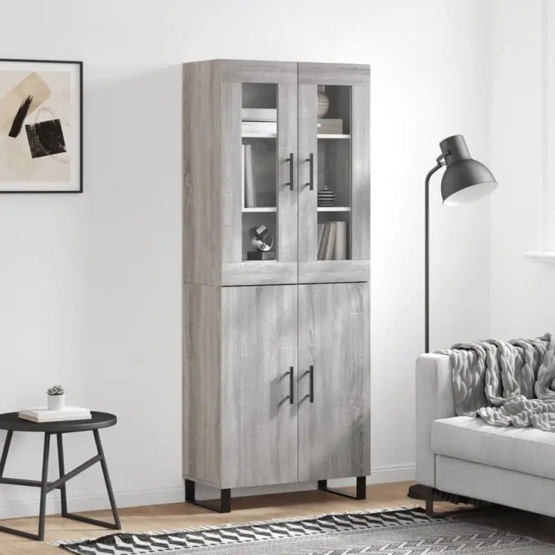 Hoge kast in grijs sonoma van bewerkt hout met unieke charme - Grijs sonoma / 1 / 2 deuren - Dressoirs & buffetkasten