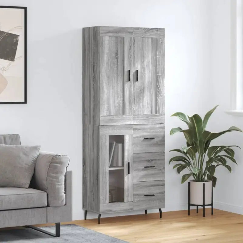 Hoge kast in grijs sonoma van bewerkt hout voor een stijlvolle uitstraling - Grijs sonoma / 1 / 1 glazen deur 3 lades