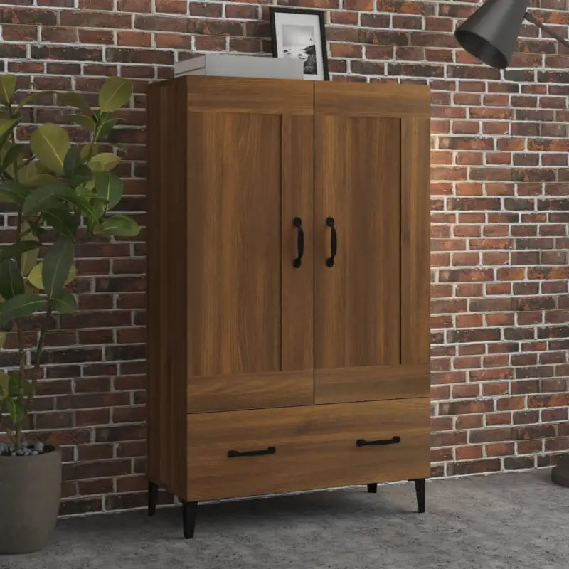 Hoge kast in hoogglans wit bewerkt hout voor een chique interieur - bruin eikenkleur / 1 - Dressoirs & buffetkasten