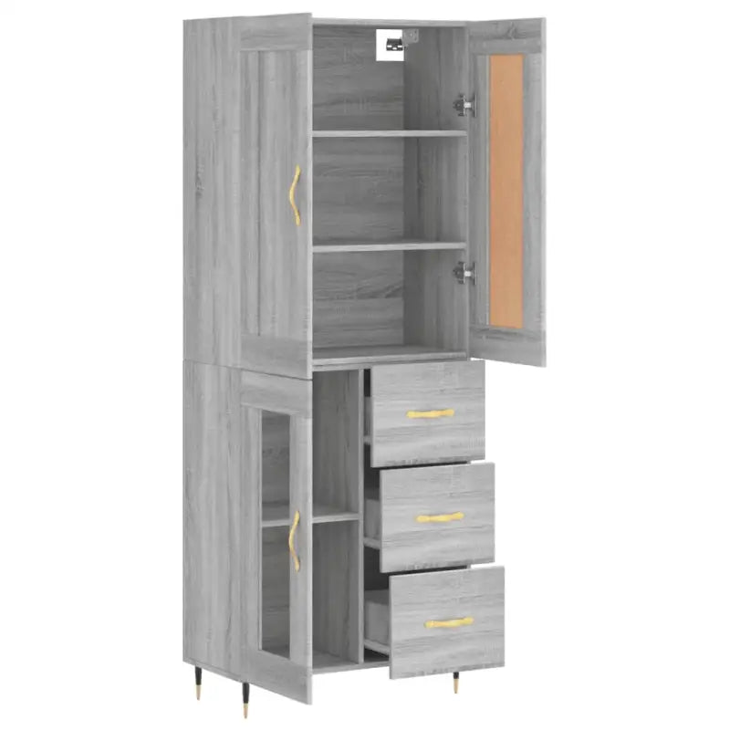 Hoge kast van bewerkt hout in grijs sonoma stijl - Dressoirs & buffetkasten