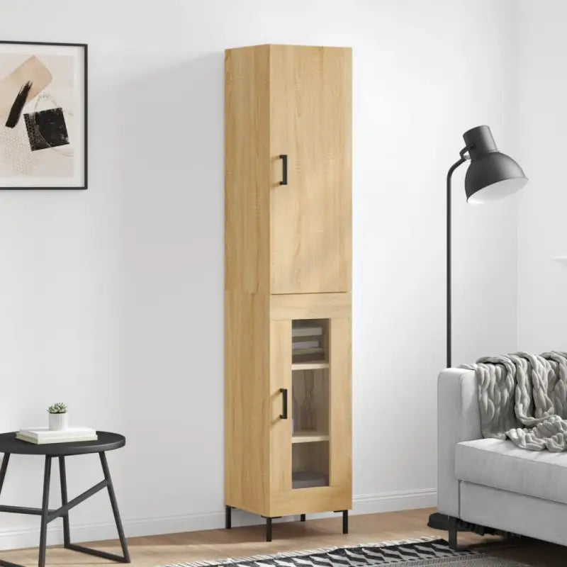 Hoge kast van bewerkt hout met duurzame charme en stijlvolle uitstraling - Sonoma eiken / 1 / 1 glazen deur - Dressoirs