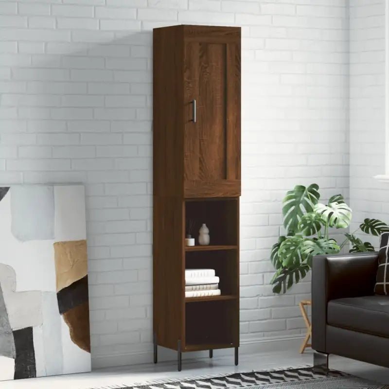 Hoge kast van bewerkt hout met duurzame en stabiele afwerking - bruin eikenkleur / 1 / 3 schappen - Dressoirs &