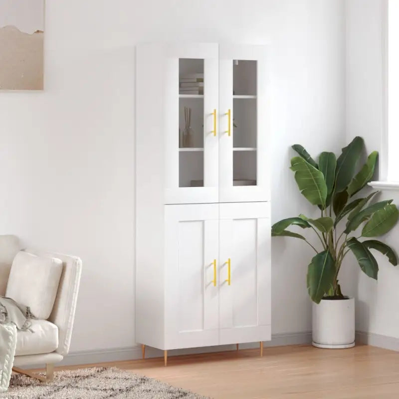 Hoge kast van bewerkt hout met duurzame en stijlvolle afwerking - Wit / 1 / 2 houten deuren - Dressoirs & buffetkasten