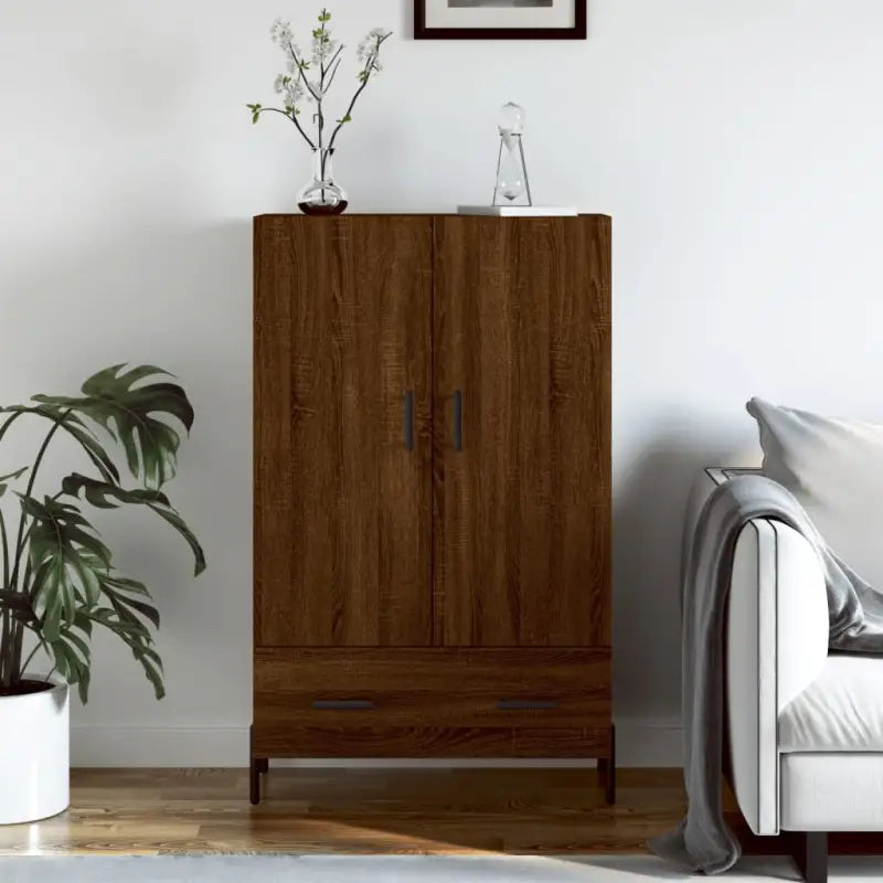 Hoge kast van bewerkt hout met metalen poten voor moderne stijl - Bruineiken / 1 - Dressoirs & buffetkasten