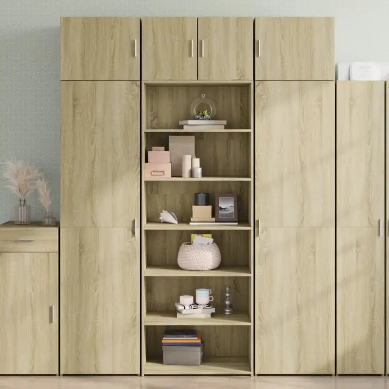 Hoge kast van bewerkt hout voor een stijlvolle inrichting - Sonoma eiken / 1 - Dressoirs & buffetkasten