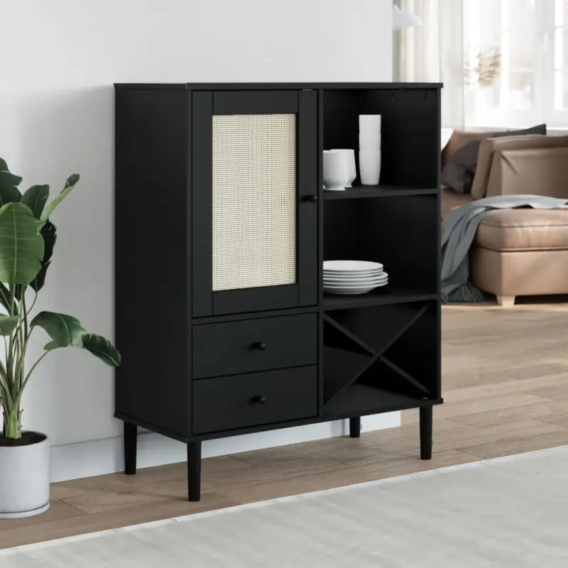 Hoge kast van massief grenenhout met elegante uitstraling - Zwart / 1 - Dressoirs & buffetkasten