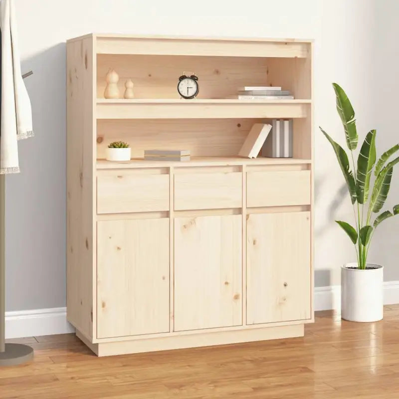 Hoge kast van massief grenenhout voor klassiek interieur - Naturel / 1 - Dressoirs & buffetkasten