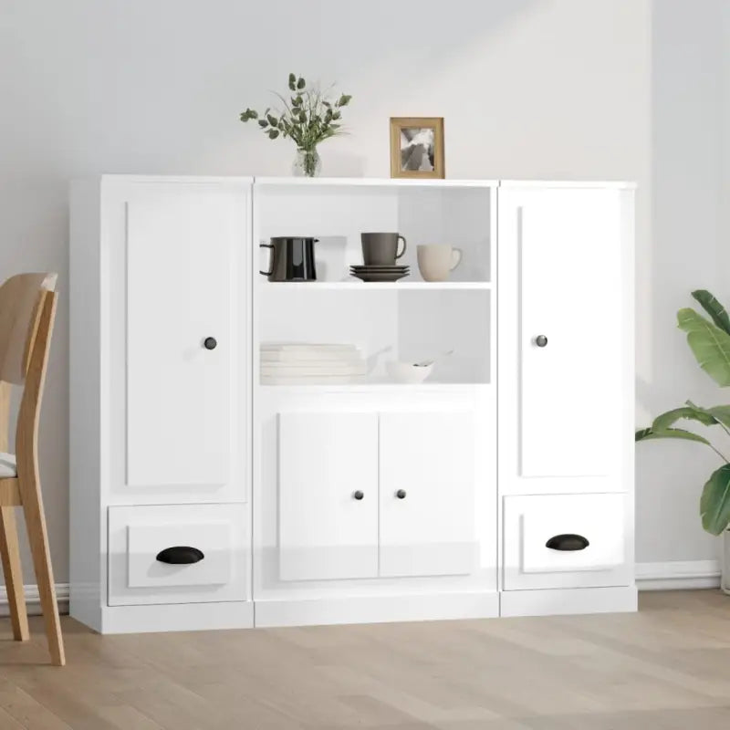 Hoge kasten van bewerkt hout voor een stijlvolle bestaande interieur - Hoogglans wit / 3 - Dressoirs & buffetkasten