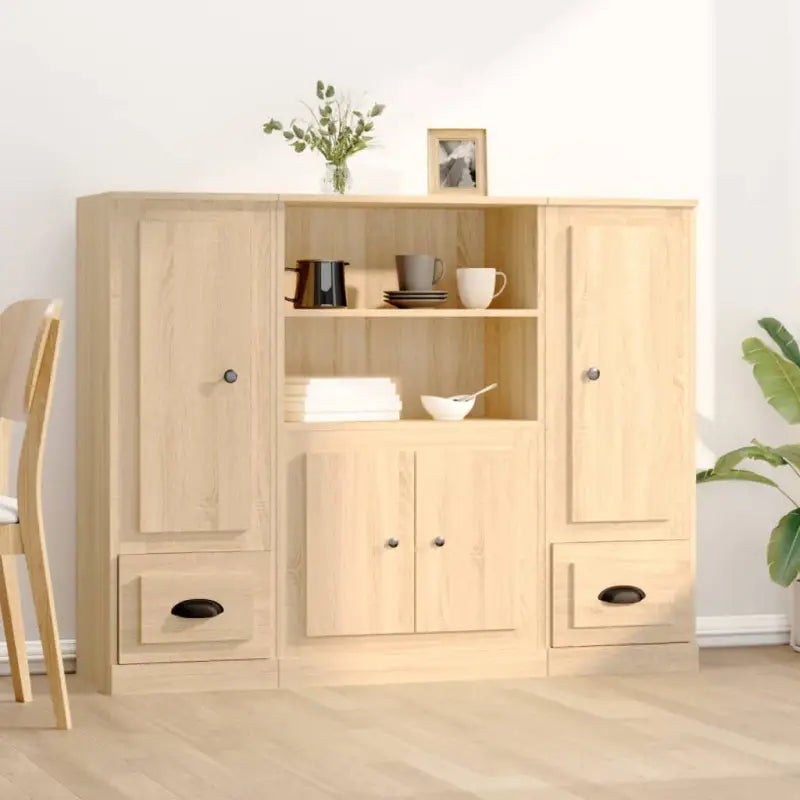 Hoge kasten van bewerkt hout voor een stijlvolle bestaande interieur - Sonoma eiken / 3 - Dressoirs & buffetkasten