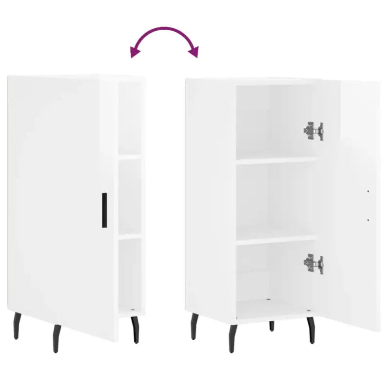 Hoogglans wit dressoir met metalen poten en bewerkt hout - Dressoirs & buffetkasten