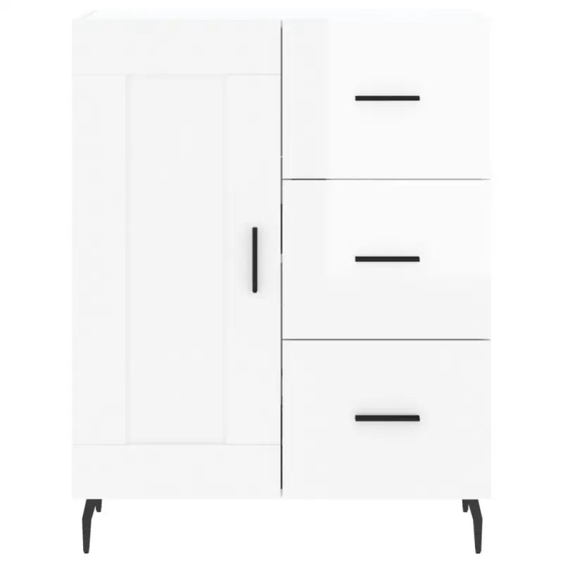 Hoogglans wit dressoir met metalen poten en bewerkt hout - Dressoirs & buffetkasten