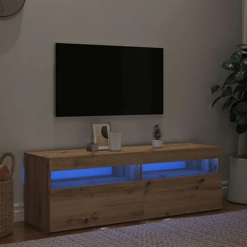 Hoogglans wit tv-meubel met rgb led-verlichting en stevig ontwerp - artisanaal eikenkleurig / 1 / 120 cm - Tv-meubels