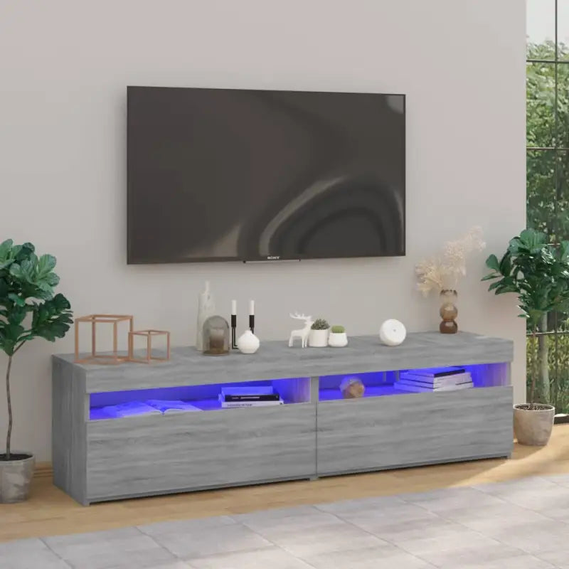 Hoogglans wit tv-meubel met rgb led-verlichting en stevig ontwerp - Grijs sonoma / 2 / 75 cm - Tv-meubels