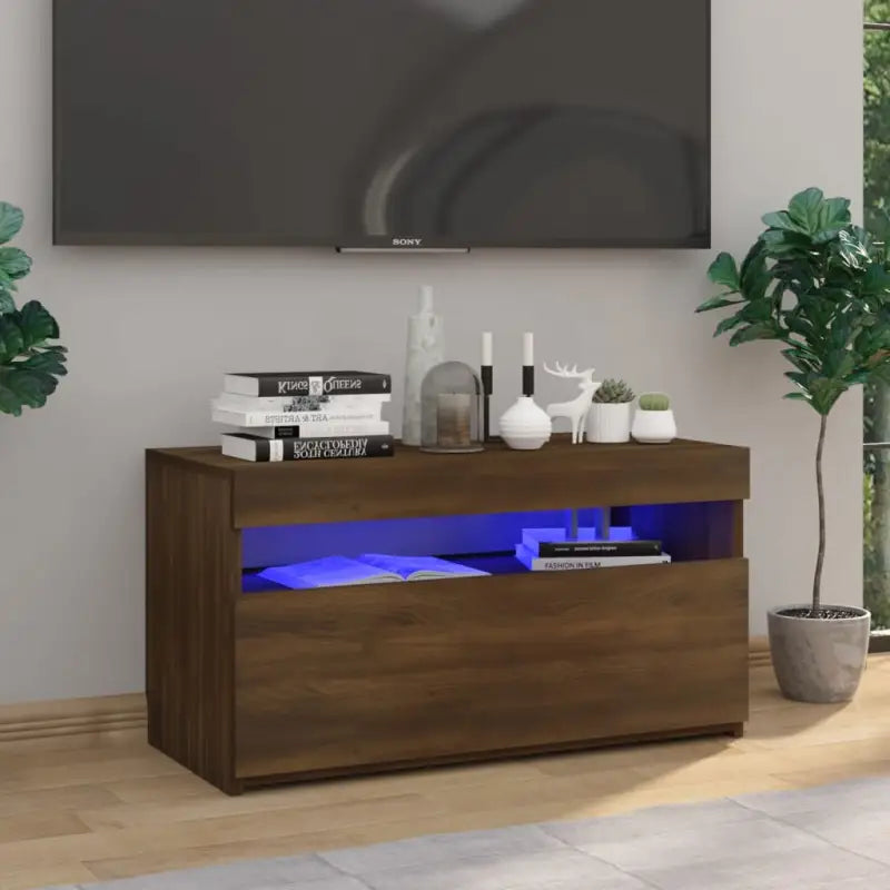 Hoogglans wit tv-meubel met rgb led-verlichting en stevig ontwerp - bruin eikenkleur / 1 / 75 cm - Tv-meubels