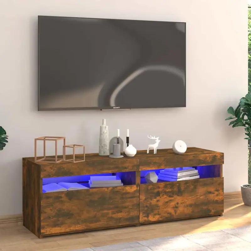 Hoogglans wit tv-meubel met rgb led-verlichting en stevig ontwerp - Gerookt eiken / 1 / 120 cm - Tv-meubels