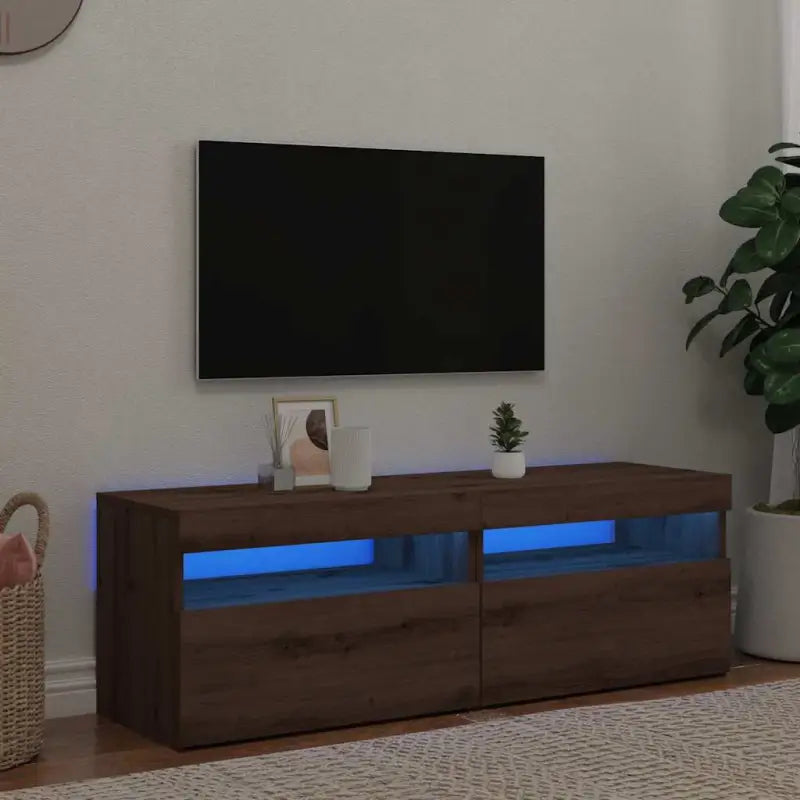 Hoogglans wit tv-meubel met rgb led-verlichting en stevig ontwerp - artisanaal eikenkleurig / 2 / 60 cm - Tv-meubels