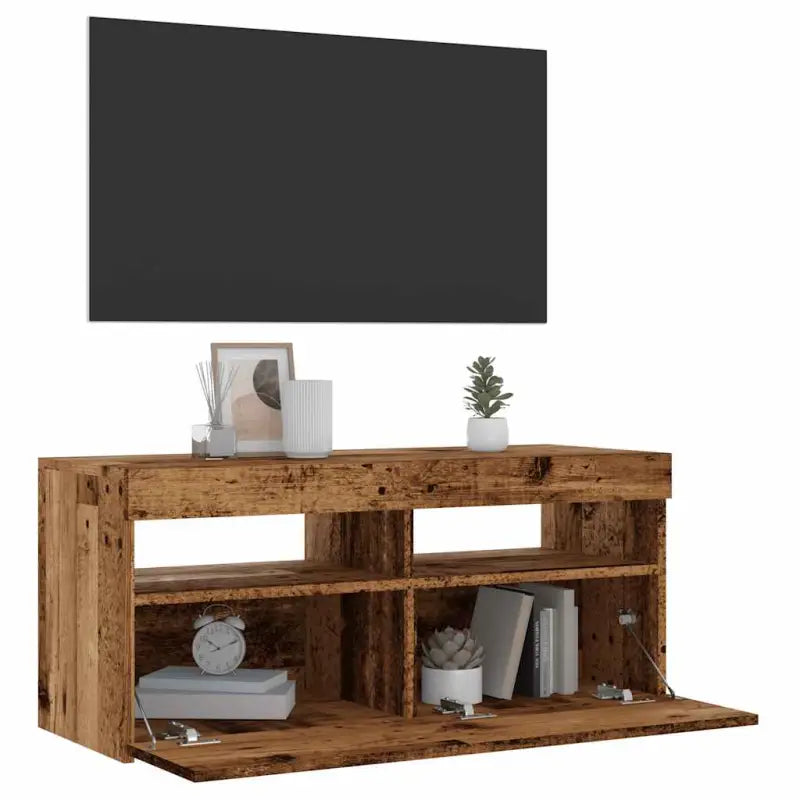 Hoogglans wit tv-meubel met rgb led-verlichting en stevig ontwerp - Oud hout / 1 / 90 cm - Tv-meubels