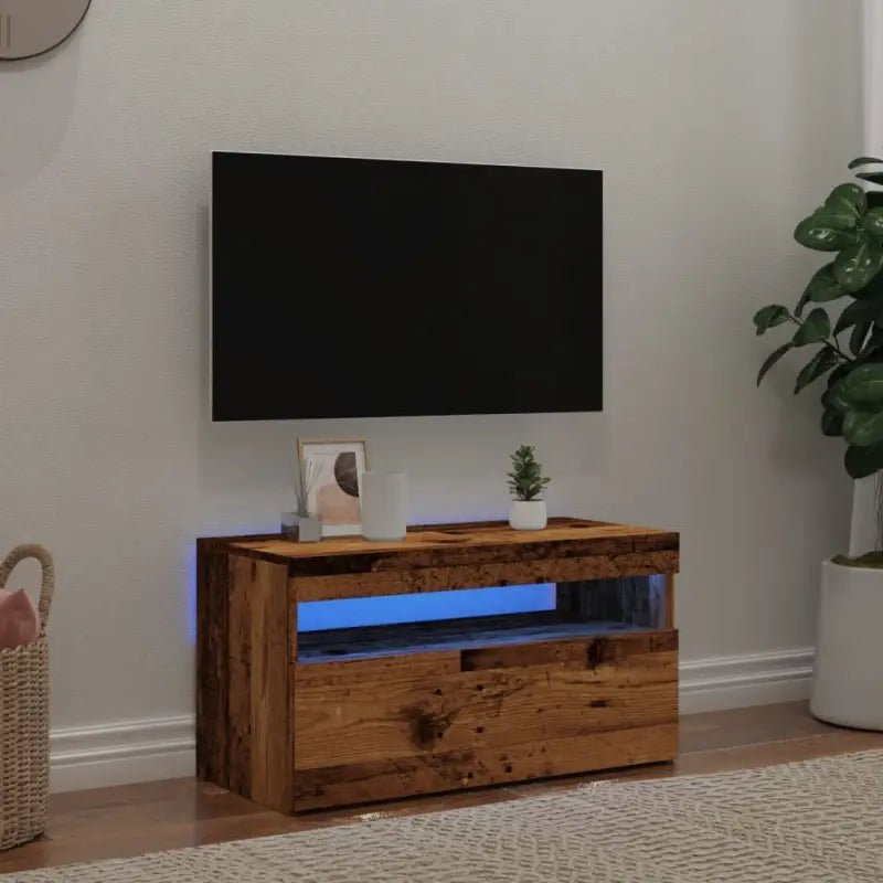 Hoogglans wit tv-meubel met rgb led-verlichting en stevig ontwerp - Oud hout / 1 / 75 cm - Tv-meubels