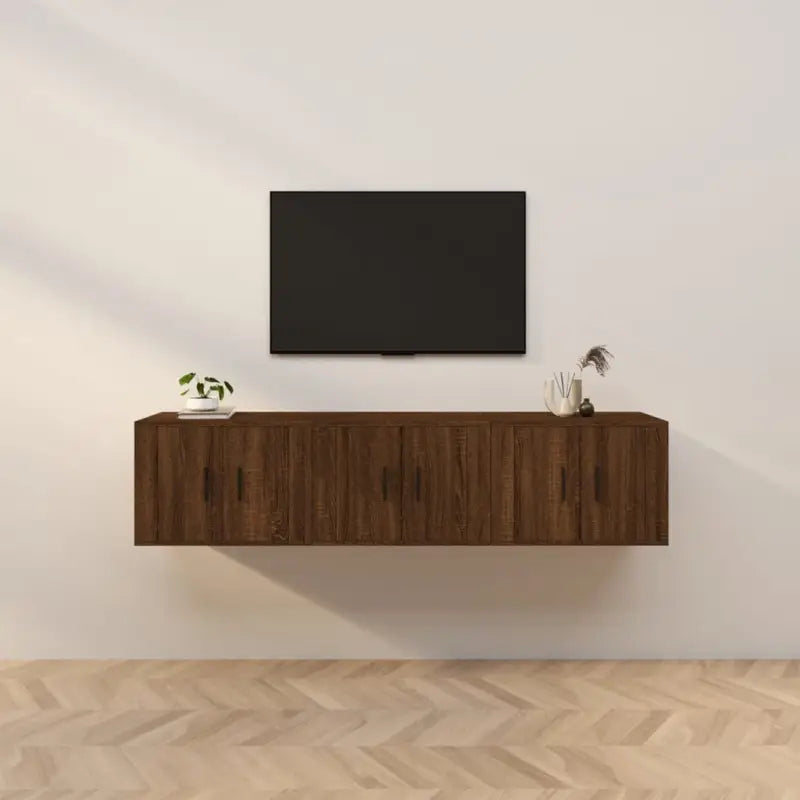 Hoogglans wit tv-meubel met strak en klassiek design - bruin eikenkleur / 3 / 57 cm - Tv-meubels