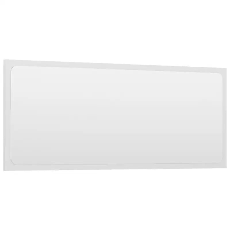 Hoogglans witte badkamermeubelset met hoge kast en bewerkt hout - Badkamermeubelsets