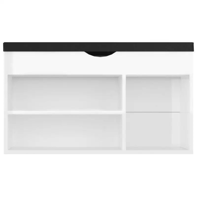 Hoogglans witte schoenenbank met bewerkt hout en opbergruimte - Schoenenrekken