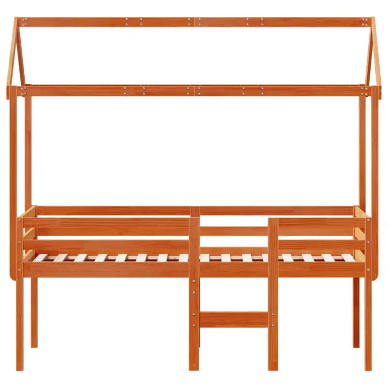 Hoogslaper van massief grenenhout met open zijdeur in wasbruin materiaal - Bedden & bedframes