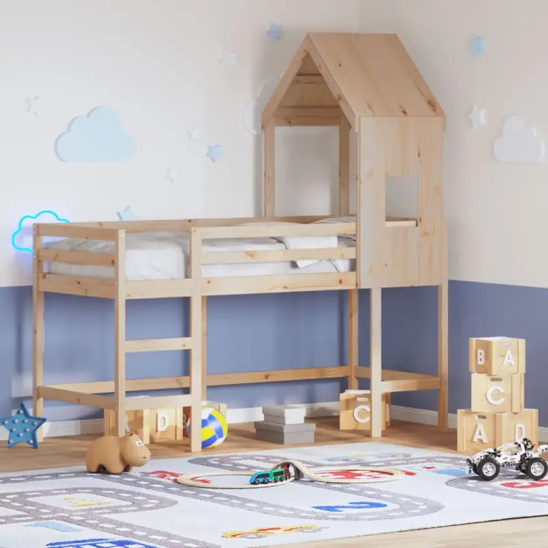 Hoogslaper voor kinderen van massief grenenhout met open zijdeur - Bedden & bedframes