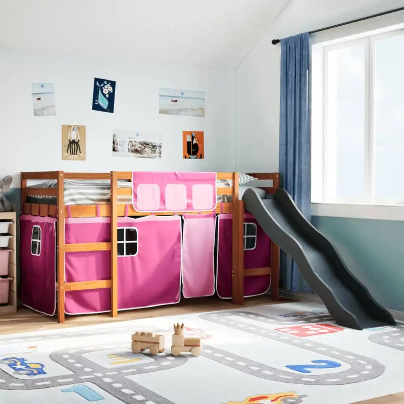 Hoogslaper voor Kinderen van Massief Grenenhout voor Ruimtebesparing - bruin en roze / 90 x 200 cm - Bedden & bedframes