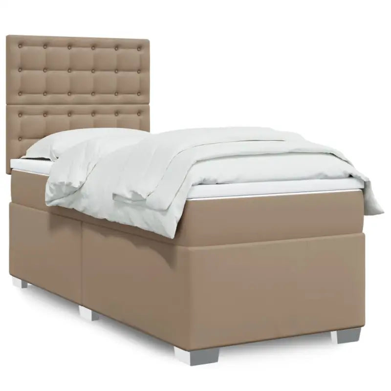 Hoogte verstelbaar boxspringbed met duurzaam kunstleer en comfortabele materiaal vulling - Cappuccino / 80 x 200 cm