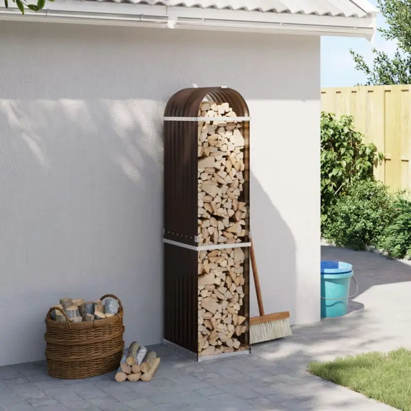 Houtblokhouder van gegalvaniseerd staal voor nette opslag - Bruin / 40 x 45 x 170 cm - Brandhoutrekken