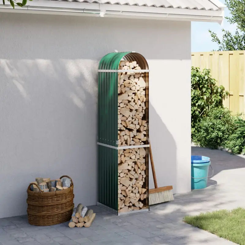 Houtblokhouder van gegalvaniseerd staal voor nette opslag - Groen / 40 x 45 x 170 cm - Brandhoutrekken