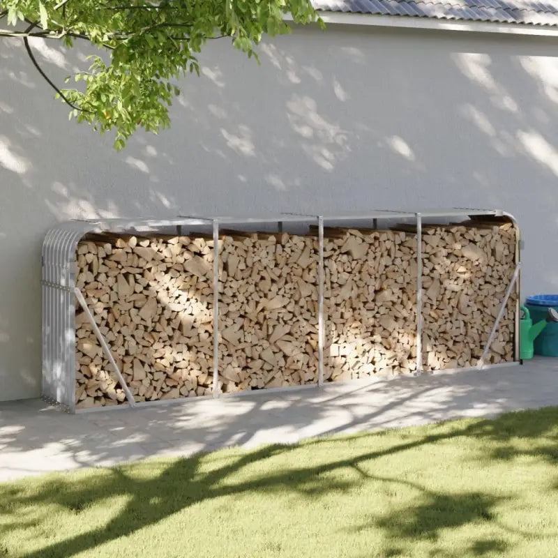 Houtblokhouder van gegalvaniseerd staal voor nette opslag - Lichtgrijs / 300 x 45 x 100 cm - Brandhoutrekken