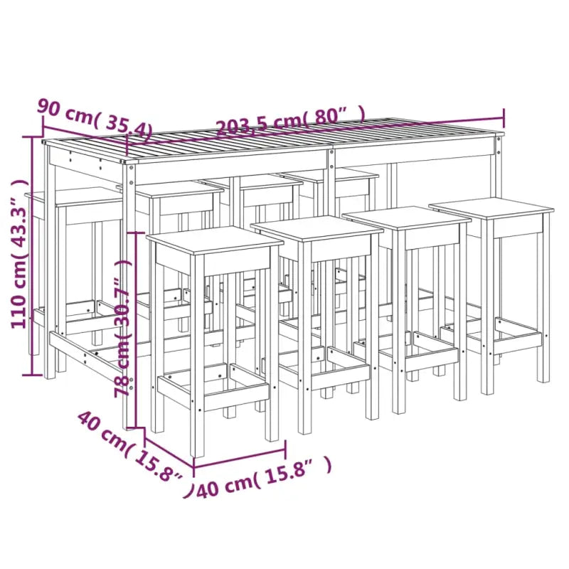 Houten barset van massief grenenhout voor buiten of tuin - Wit - Tuinsets
