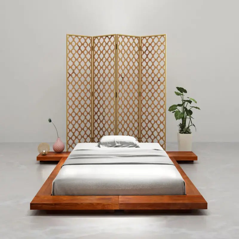 Houten bedframe in Japanse stijl van massief acaciahout met levering bevat - 90 x 200 cm - Bedden & bedframes