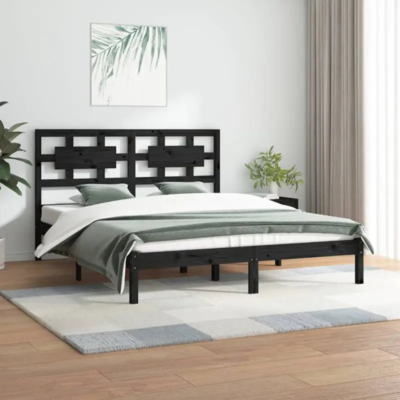 Houten bedframe met hoofdeinde van massief Grenenhout levering bevat - Zwart / 200 x 200 cm - Bedden & bedframes