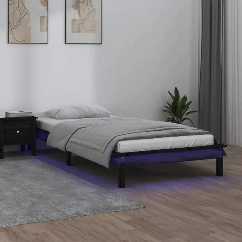 Houten bedframe met LED-verlichting van massief grenenhout - Zwart / 90 x 190 cm - Bedden & bedframes