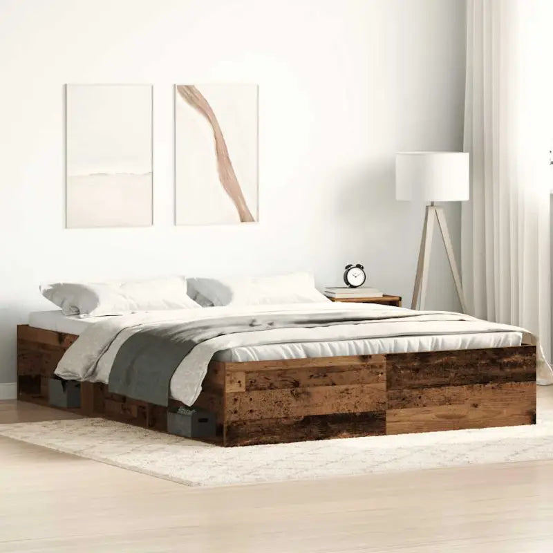 Houten bedframe met multiplex lattenbodem voor een moderne slaapkamer - Oud hout / 150 x 200 cm - Bedden & bedframes