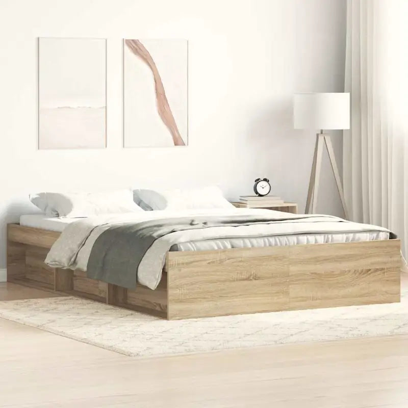 Houten bedframe met multiplex lattenbodem voor een moderne slaapkamer - Sonoma eiken / 160 x 200 cm - Bedden & bedframes