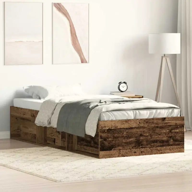 Houten bedframe met multiplex lattenbodem voor een moderne slaapkamer - Oud hout / 90 x 200 cm - Bedden & bedframes