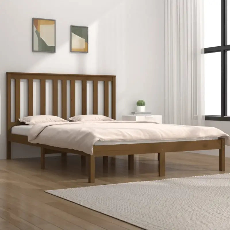 Houten bedframe van massief grenenhout met levering bevat - Honingbruin / 200 x 200 cm - Bedden & bedframes